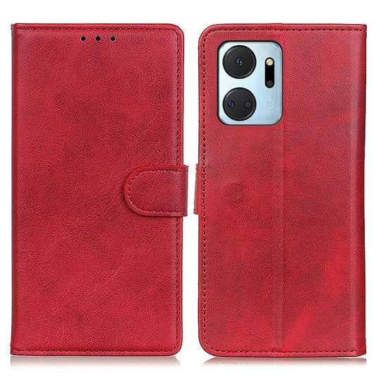 For Honor X7a 5G Anti-Scratch Cowhide Texture Wallet Stand PU Leather Phone Case Magnetic Clasp Phone Cover - Red