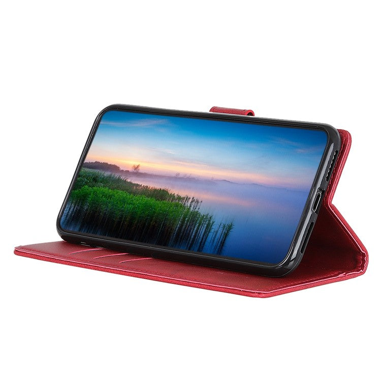 For Honor X7a 5G Anti-Scratch Cowhide Texture Wallet Stand PU Leather Phone Case Magnetic Clasp Phone Cover - Red