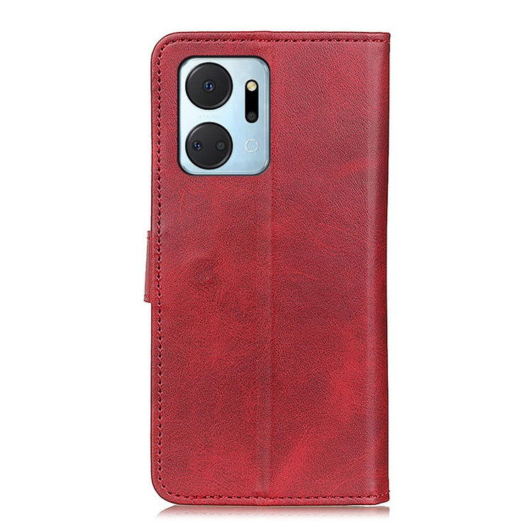 For Honor X7a 5G Anti-Scratch Cowhide Texture Wallet Stand PU Leather Phone Case Magnetic Clasp Phone Cover - Red