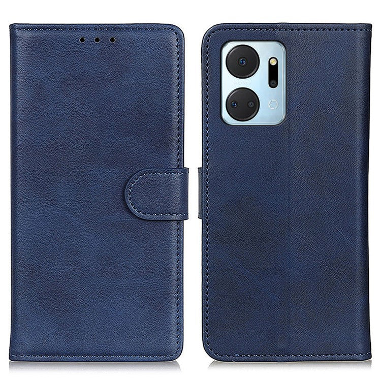 For Honor X7a 5G Anti-Scratch Cowhide Texture Wallet Stand PU Leather Phone Case Magnetic Clasp Phone Cover - Blue