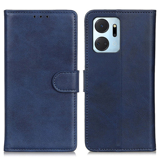 For Honor X7a 5G Anti-Scratch Cowhide Texture Wallet Stand PU Leather Phone Case Magnetic Clasp Phone Cover - Blue