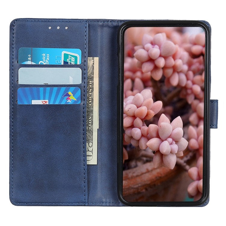 For Honor X7a 5G Anti-Scratch Cowhide Texture Wallet Stand PU Leather Phone Case Magnetic Clasp Phone Cover - Blue