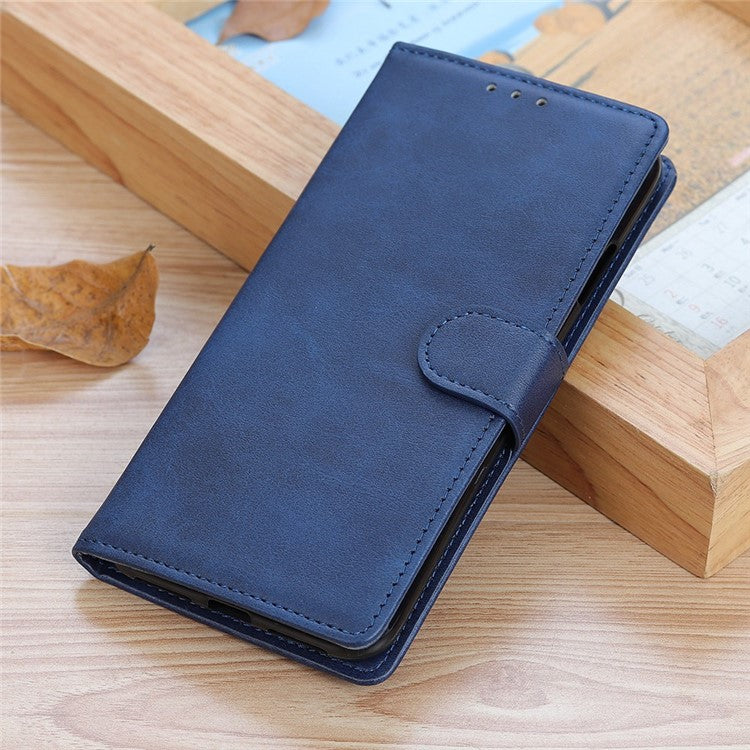 For Honor X7a 5G Anti-Scratch Cowhide Texture Wallet Stand PU Leather Phone Case Magnetic Clasp Phone Cover - Blue