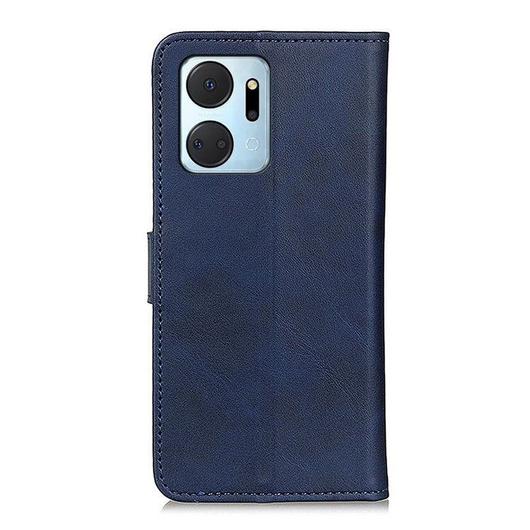 For Honor X7a 5G Anti-Scratch Cowhide Texture Wallet Stand PU Leather Phone Case Magnetic Clasp Phone Cover - Blue