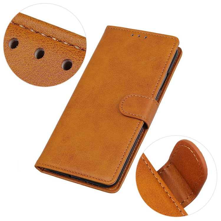 For Honor X7a 5G Anti-Scratch Cowhide Texture Wallet Stand PU Leather Phone Case Magnetic Clasp Phone Cover - Brown