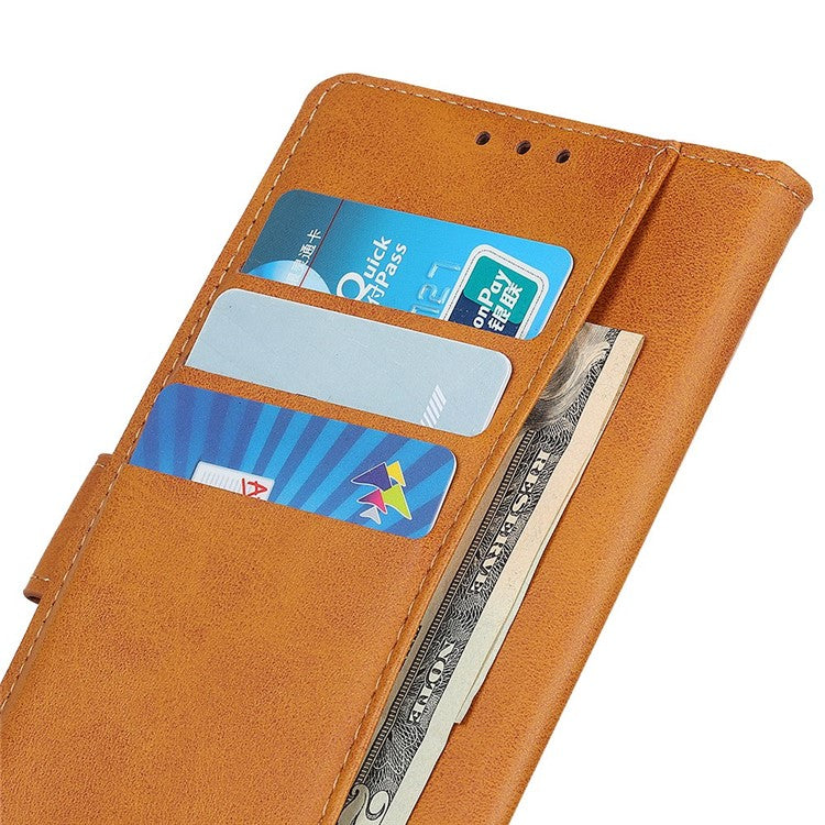 For Honor X7a 5G Anti-Scratch Cowhide Texture Wallet Stand PU Leather Phone Case Magnetic Clasp Phone Cover - Brown