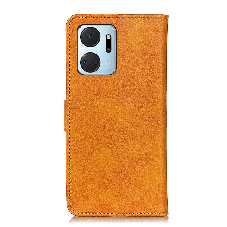 For Honor X7a 5G Anti-Scratch Cowhide Texture Wallet Stand PU Leather Phone Case Magnetic Clasp Phone Cover - Brown