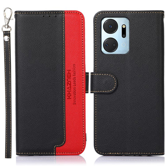 KHAZNEH For Honor X7a 5G Anti-Scratch Litchi Texture Leather Phone Case RFID Blocking Stand Wallet Protective Phone Cover - Black
