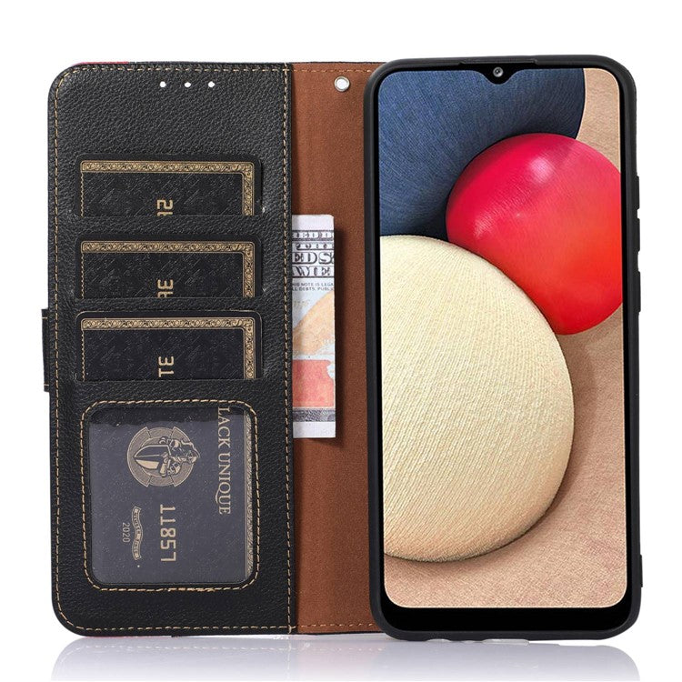 KHAZNEH For Honor X7a 5G Anti-Scratch Litchi Texture Leather Phone Case RFID Blocking Stand Wallet Protective Phone Cover - Black