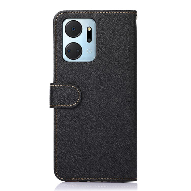 KHAZNEH For Honor X7a 5G Anti-Scratch Litchi Texture Leather Phone Case RFID Blocking Stand Wallet Protective Phone Cover - Black