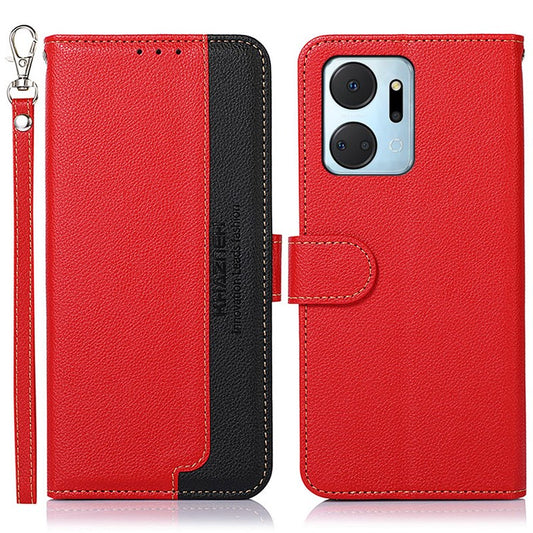 KHAZNEH For Honor X7a 5G Anti-Scratch Litchi Texture Leather Phone Case RFID Blocking Stand Wallet Protective Phone Cover - Red