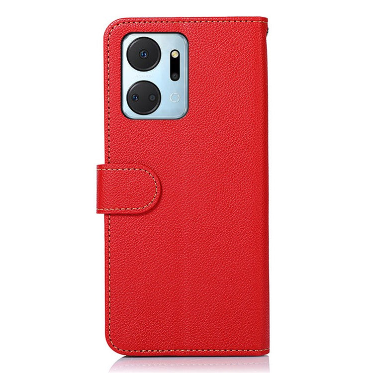 KHAZNEH For Honor X7a 5G Anti-Scratch Litchi Texture Leather Phone Case RFID Blocking Stand Wallet Protective Phone Cover - Red
