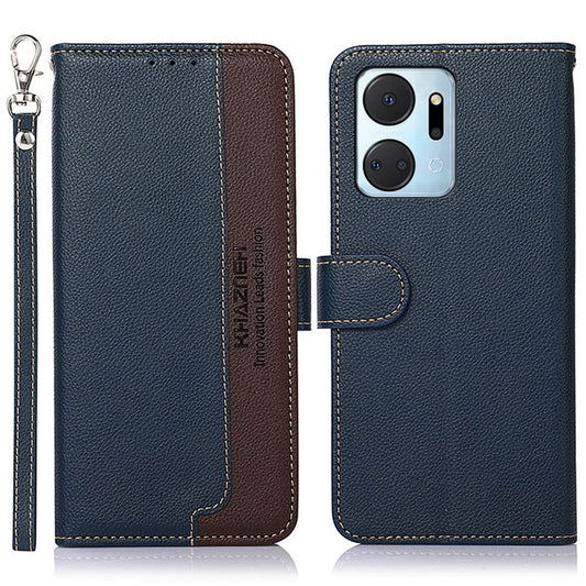 KHAZNEH For Honor X7a 5G Anti-Scratch Litchi Texture Leather Phone Case RFID Blocking Stand Wallet Protective Phone Cover - Blue