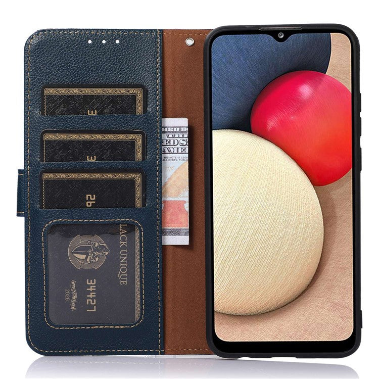 KHAZNEH For Honor X7a 5G Anti-Scratch Litchi Texture Leather Phone Case RFID Blocking Stand Wallet Protective Phone Cover - Blue