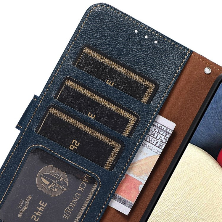 KHAZNEH For Honor X7a 5G Anti-Scratch Litchi Texture Leather Phone Case RFID Blocking Stand Wallet Protective Phone Cover - Blue