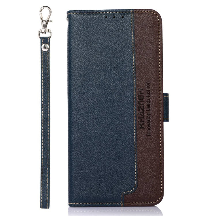 KHAZNEH For Honor X7a 5G Anti-Scratch Litchi Texture Leather Phone Case RFID Blocking Stand Wallet Protective Phone Cover - Blue