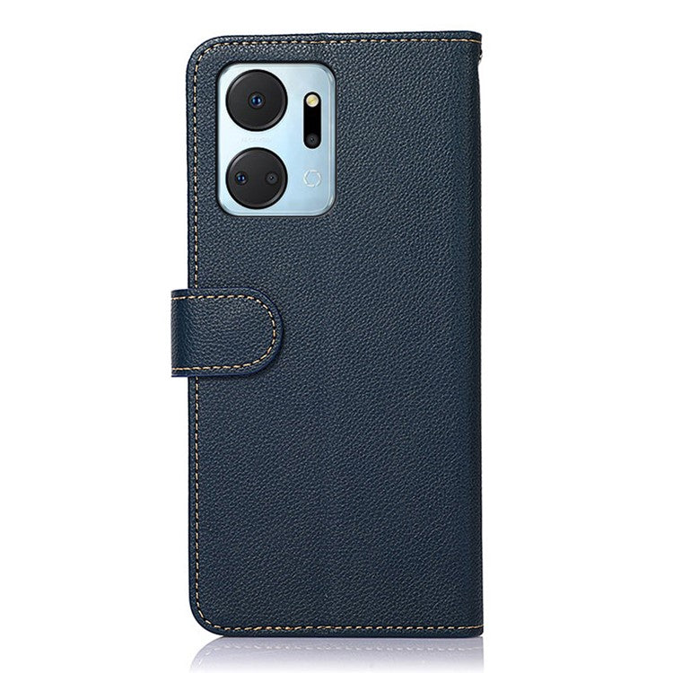 KHAZNEH For Honor X7a 5G Anti-Scratch Litchi Texture Leather Phone Case RFID Blocking Stand Wallet Protective Phone Cover - Blue