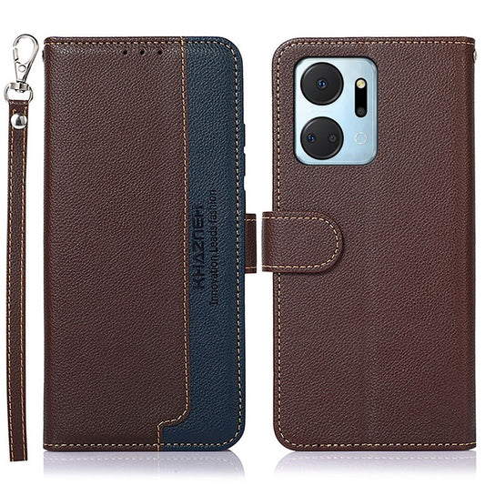 KHAZNEH For Honor X7a 5G Anti-Scratch Litchi Texture Leather Phone Case RFID Blocking Stand Wallet Protective Phone Cover - Brown