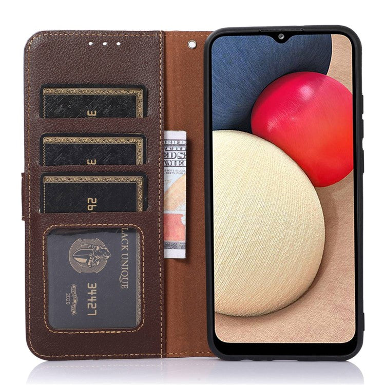KHAZNEH For Honor X7a 5G Anti-Scratch Litchi Texture Leather Phone Case RFID Blocking Stand Wallet Protective Phone Cover - Brown