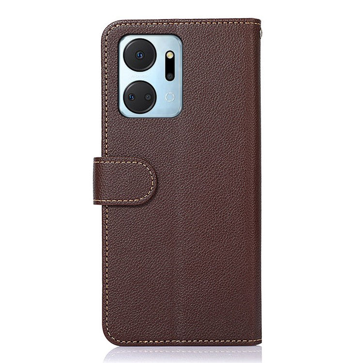 KHAZNEH For Honor X7a 5G Anti-Scratch Litchi Texture Leather Phone Case RFID Blocking Stand Wallet Protective Phone Cover - Brown