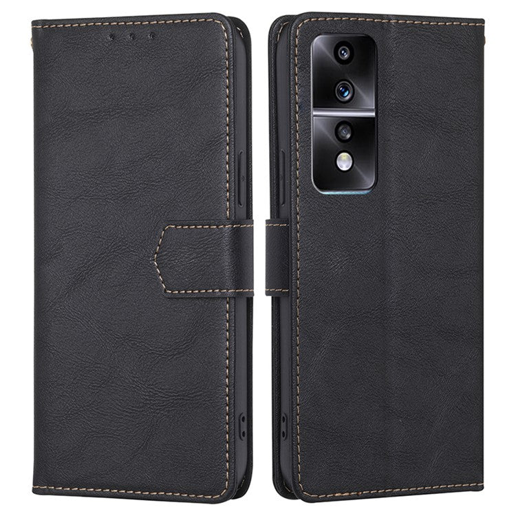 For Honor 80 GT 5G Anti-scratch Cowhide Texture PU Leather Stand Wallet Phone Case RFID Blocking Cover - Black
