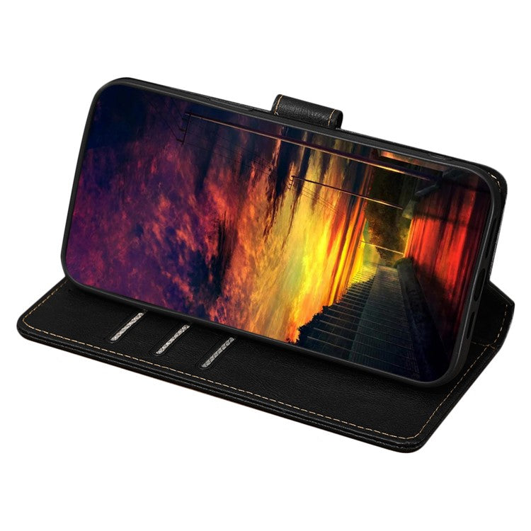 For Honor 80 GT 5G Anti-scratch Cowhide Texture PU Leather Stand Wallet Phone Case RFID Blocking Cover - Black
