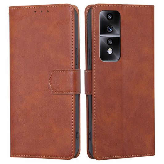 For Honor 80 GT 5G Anti-scratch Cowhide Texture PU Leather Stand Wallet Phone Case RFID Blocking Cover - Brown