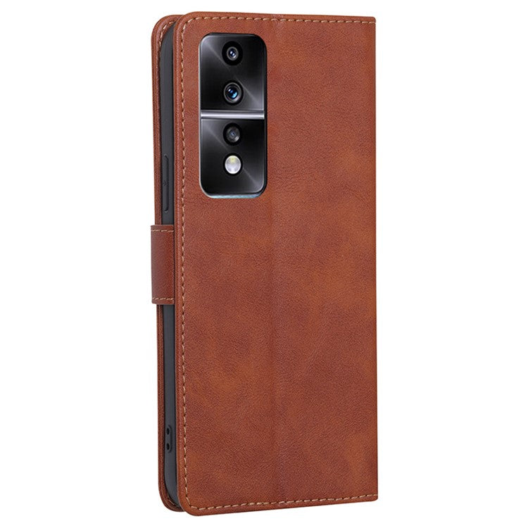 For Honor 80 GT 5G Anti-scratch Cowhide Texture PU Leather Stand Wallet Phone Case RFID Blocking Cover - Brown