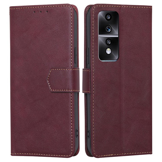 For Honor 80 GT 5G Anti-scratch Cowhide Texture PU Leather Stand Wallet Phone Case RFID Blocking Cover - Wine Red