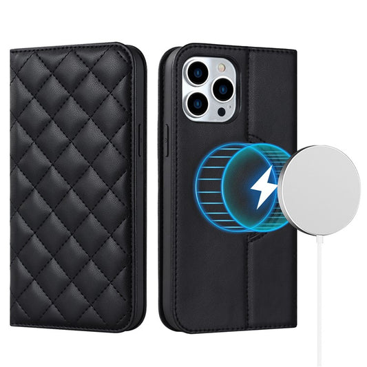 Leather Phone Case for iPhone 14 Pro Max Card Holder RFID Blocking Stand Phone Cover Compatible with MagSafe - Black