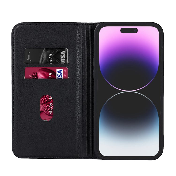 Leather Phone Case for iPhone 14 Pro Max Card Holder RFID Blocking Stand Phone Cover Compatible with MagSafe - Black