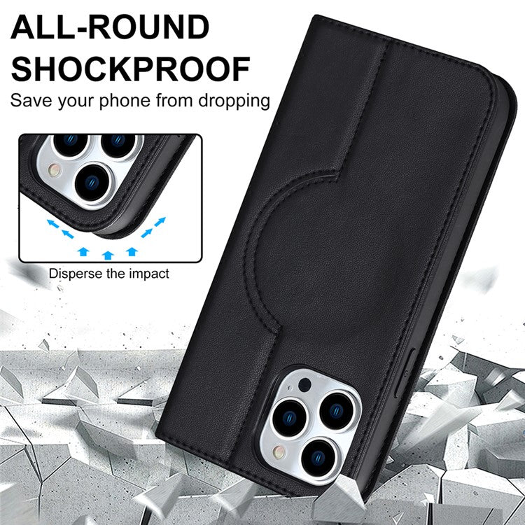 Leather Phone Case for iPhone 14 Pro Max Card Holder RFID Blocking Stand Phone Cover Compatible with MagSafe - Black