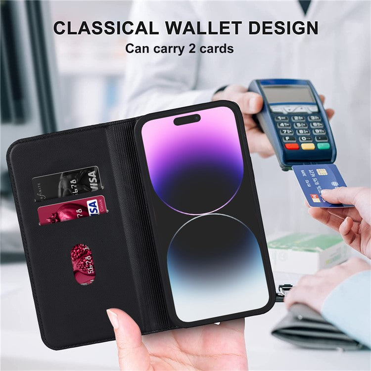 Leather Phone Case for iPhone 14 Pro Max Card Holder RFID Blocking Stand Phone Cover Compatible with MagSafe - Black