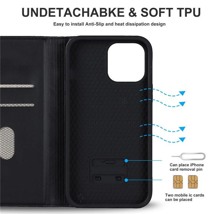 Leather Phone Case for iPhone 14 Pro Max Card Holder RFID Blocking Stand Phone Cover Compatible with MagSafe - Black