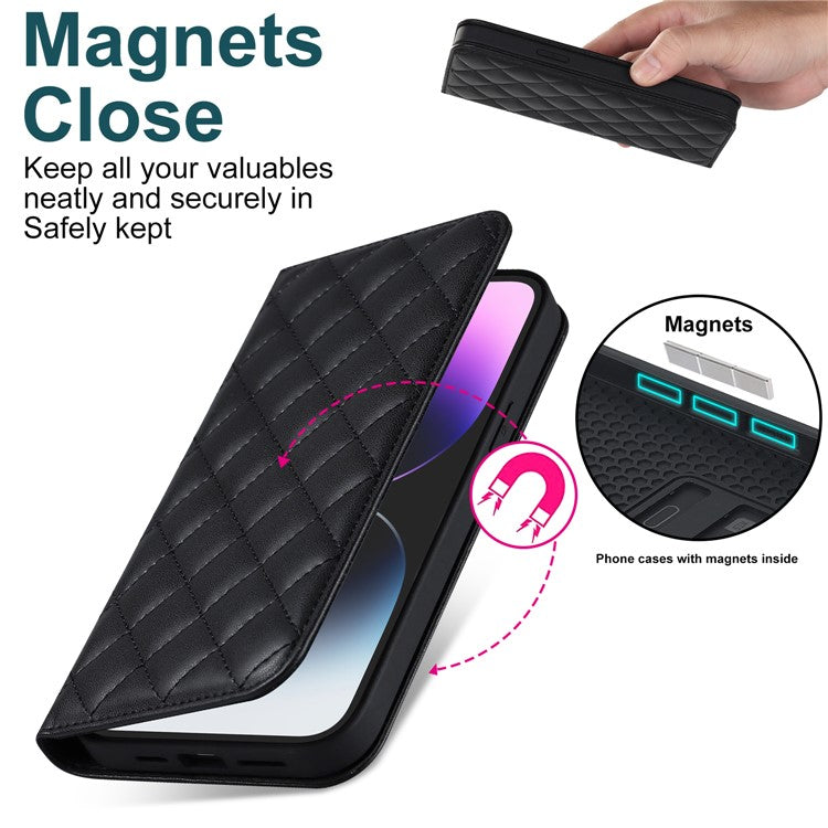 Leather Phone Case for iPhone 14 Pro Max Card Holder RFID Blocking Stand Phone Cover Compatible with MagSafe - Black