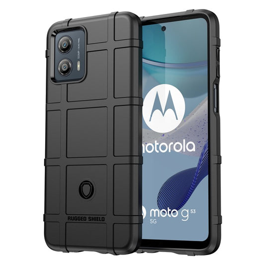 TPU Phone Cover For Motorola Moto G53 5G Rugged Square Grid Texture Drop-proof Mobile Phone Case - Black
