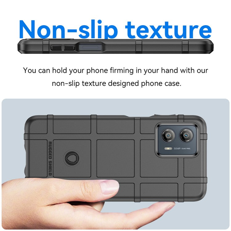 TPU Phone Cover For Motorola Moto G53 5G Rugged Square Grid Texture Drop-proof Mobile Phone Case - Black