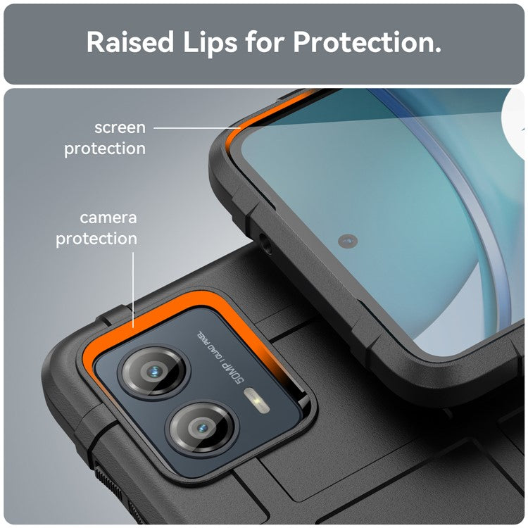 TPU Phone Cover For Motorola Moto G53 5G Rugged Square Grid Texture Drop-proof Mobile Phone Case - Black