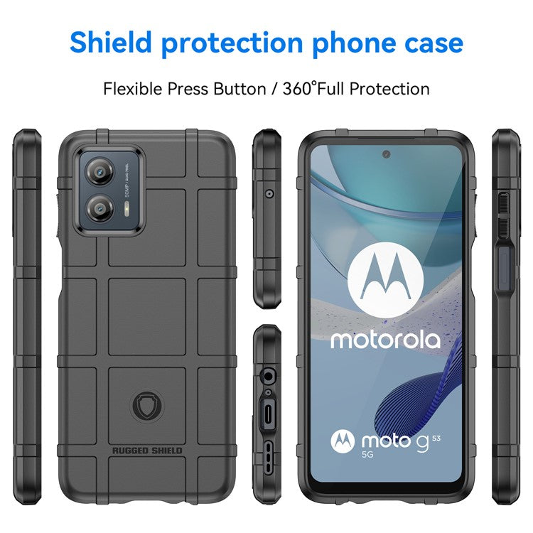 TPU Phone Cover For Motorola Moto G53 5G Rugged Square Grid Texture Drop-proof Mobile Phone Case - Black