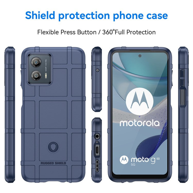 TPU Phone Cover For Motorola Moto G53 5G Rugged Square Grid Texture Drop-proof Mobile Phone Case - Blue