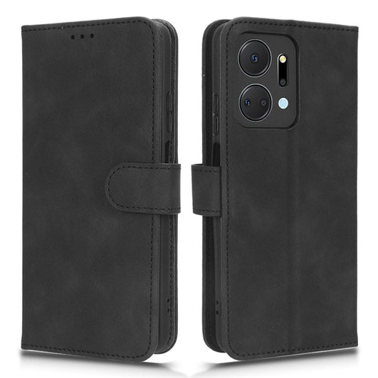 For Honor X7a 5G PU Leather Mobile Phone Case Skin-touch Stand Wallet Anti-drop Flip Phone Cover - Black
