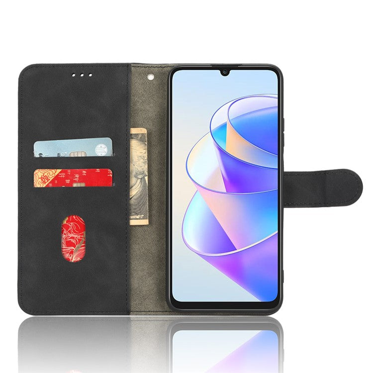 For Honor X7a 5G PU Leather Mobile Phone Case Skin-touch Stand Wallet Anti-drop Flip Phone Cover - Black