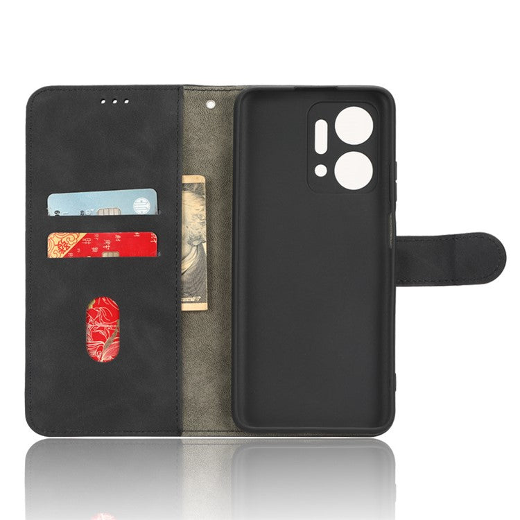 For Honor X7a 5G PU Leather Mobile Phone Case Skin-touch Stand Wallet Anti-drop Flip Phone Cover - Black