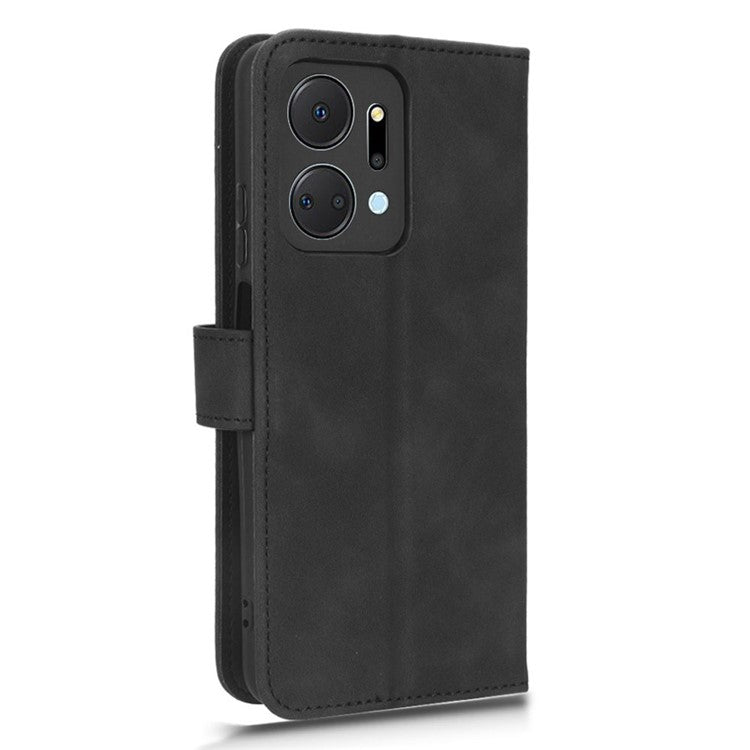 For Honor X7a 5G PU Leather Mobile Phone Case Skin-touch Stand Wallet Anti-drop Flip Phone Cover - Black