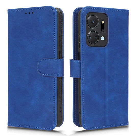 For Honor X7a 5G PU Leather Mobile Phone Case Skin-touch Stand Wallet Anti-drop Flip Phone Cover - Blue