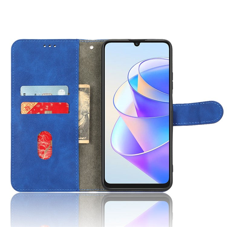 For Honor X7a 5G PU Leather Mobile Phone Case Skin-touch Stand Wallet Anti-drop Flip Phone Cover - Blue