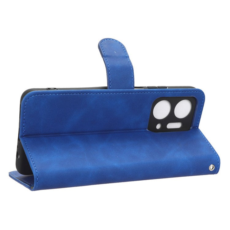 For Honor X7a 5G PU Leather Mobile Phone Case Skin-touch Stand Wallet Anti-drop Flip Phone Cover - Blue