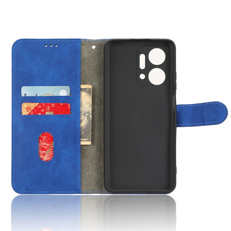 For Honor X7a 5G PU Leather Mobile Phone Case Skin-touch Stand Wallet Anti-drop Flip Phone Cover - Blue