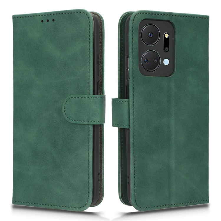 For Honor X7a 5G PU Leather Mobile Phone Case Skin-touch Stand Wallet Anti-drop Flip Phone Cover - Green