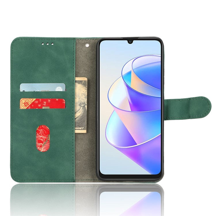 For Honor X7a 5G PU Leather Mobile Phone Case Skin-touch Stand Wallet Anti-drop Flip Phone Cover - Green